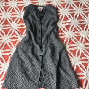 Worthington Black and Grey Check Button-Front Midi Dress
